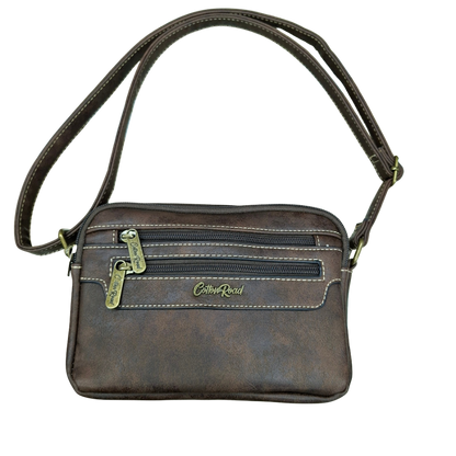 Cotton Road Sling Bag: COFFEE BROWN PU Leather Crossbody with Adjustable Strap FRONT