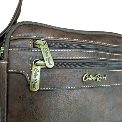 Cotton Road Sling Bag: COFFEE BROWN PU Leather Crossbody with Adjustable Strap FRONT ZOOM