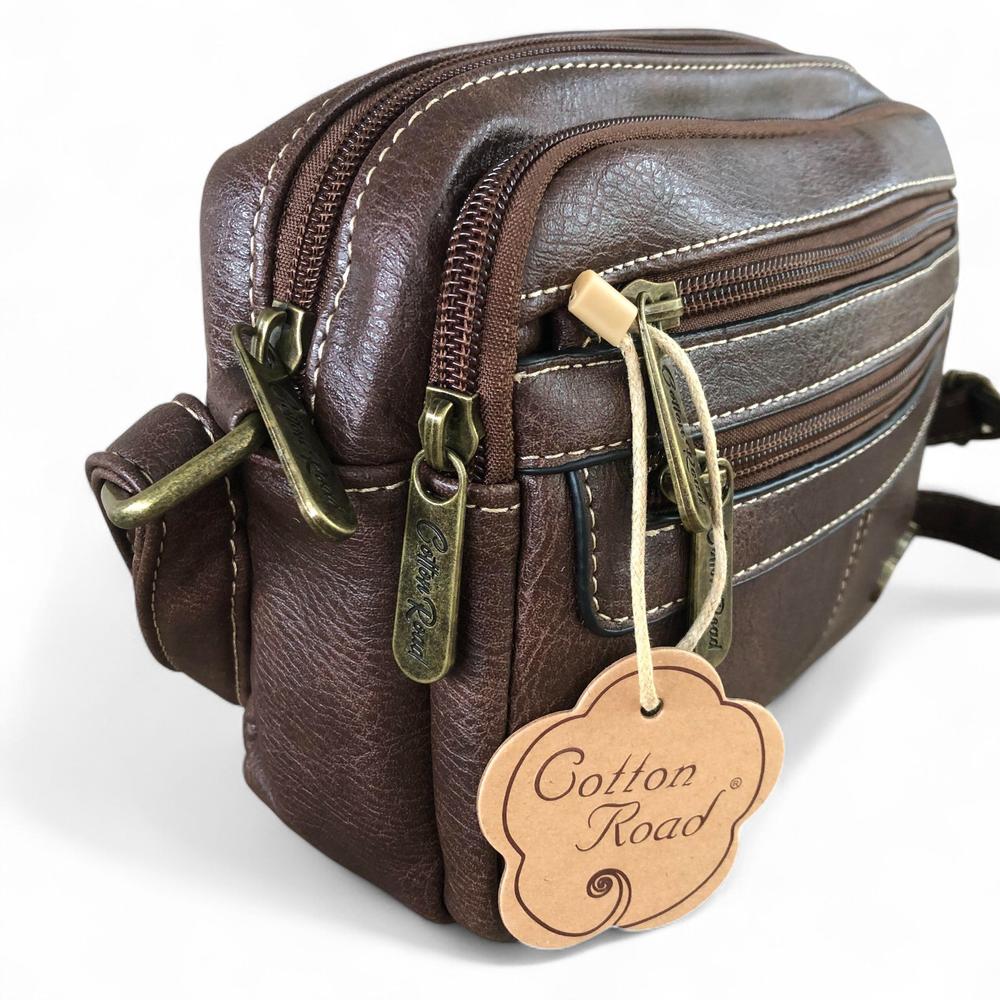 Cotton Road Sling Bag: COFFEE BROWN PU Leather Crossbody with Adjustable Strap SIDE