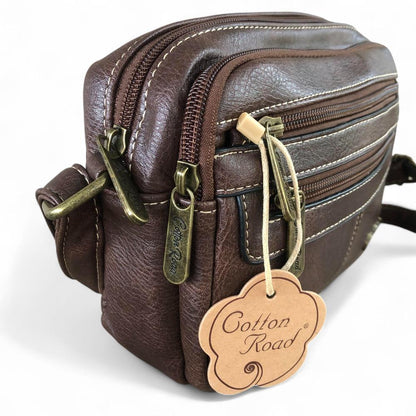 Cotton Road Sling Bag: COFFEE BROWN PU Leather Crossbody with Adjustable Strap SIDE