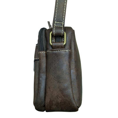 Cotton Road Sling Bag: COFFEE BROWN PU Leather Crossbody with Adjustable Strap SIDE VEW