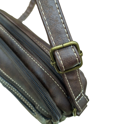 Cotton Road Sling Bag: COFFEE BROWN PU Leather Crossbody with Adjustable Strap TOP STRAP VIEW