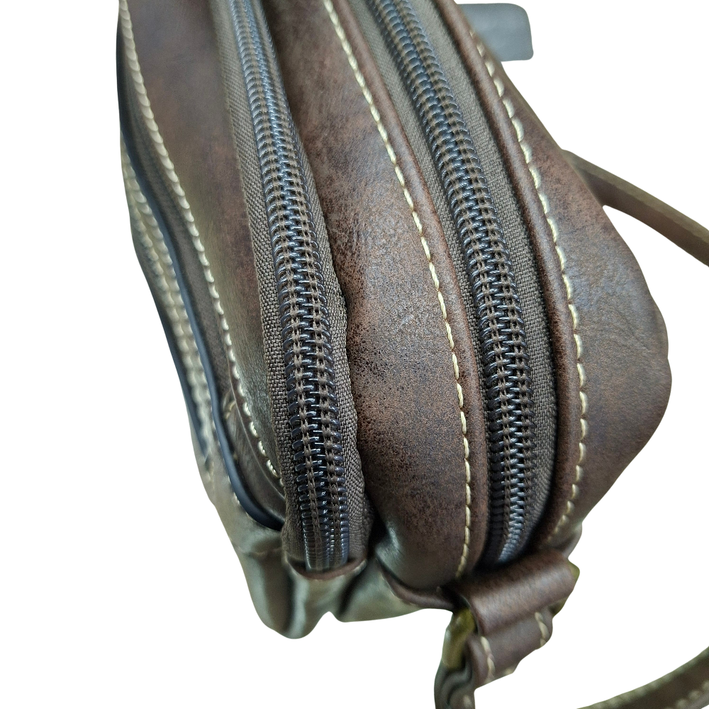 Cotton Road Sling Bag: COFFEE BROWN PU Leather Crossbody with Adjustable Strap TOP ZIPS