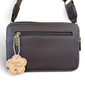 Cotton Road Sling Bag: COFFEE BROWN PU Leather Crossbody with EMBOSSED Design BACK DETAIL VIEW