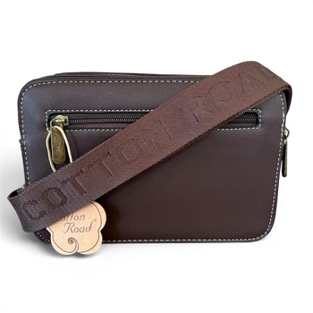 Cotton Road Sling Bag: COFFEE BROWN PU Leather Crossbody with EMBOSSED Design BACK WITH BRANDED STRAP