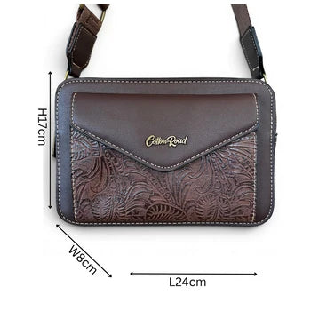 Cotton Road Sling Bag: COFFEE BROWN PU Leather Crossbody with EMBOSSED Design SIZED
