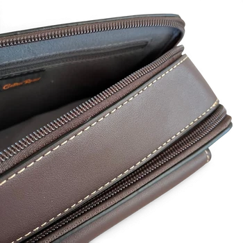Cotton Road Sling Bag: COFFEE BROWN PU Leather Crossbody with EMBOSSED Design TOP OPEN ZIP
