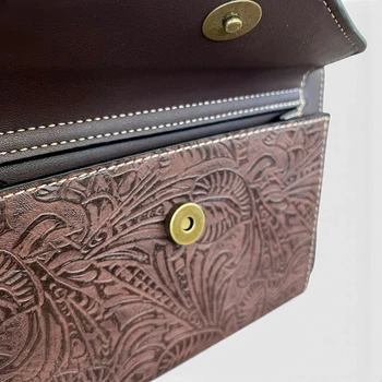 Cotton Road Sling Bag: COFFEE BROWN PU Leather Crossbody with EMBOSSED Design ZOOM VIEW