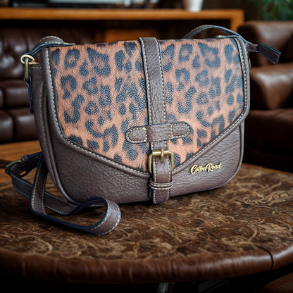 Cotton Road Sling Bag: COFFEE BROWN PU Leather Crossbody with Leopard Print and Buckle Strap