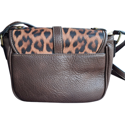 Cotton Road Sling Bag: COFFEE BROWN PU Leather Crossbody with Leopard Print and Buckle Strap BACK