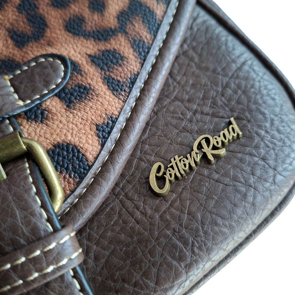 Cotton Road Sling Bag: COFFEE BROWN PU Leather Crossbody with Leopard Print and Buckle Strap BRANDED