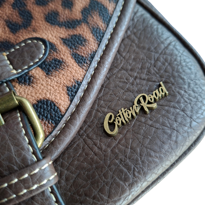 Cotton Road Sling Bag: COFFEE BROWN PU Leather Crossbody with Leopard Print and Buckle Strap BRANDED