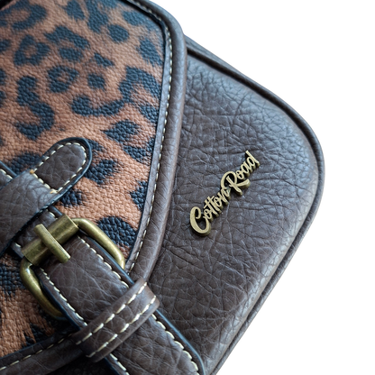 Cotton Road Sling Bag: COFFEE BROWN PU Leather Crossbody with Leopard Print and Buckle Strap DETAIL