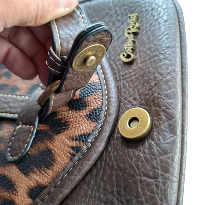 Cotton Road Sling Bag: COFFEE BROWN PU Leather Crossbody with Leopard Print and Buckle Strap MAGNETI CLIP
