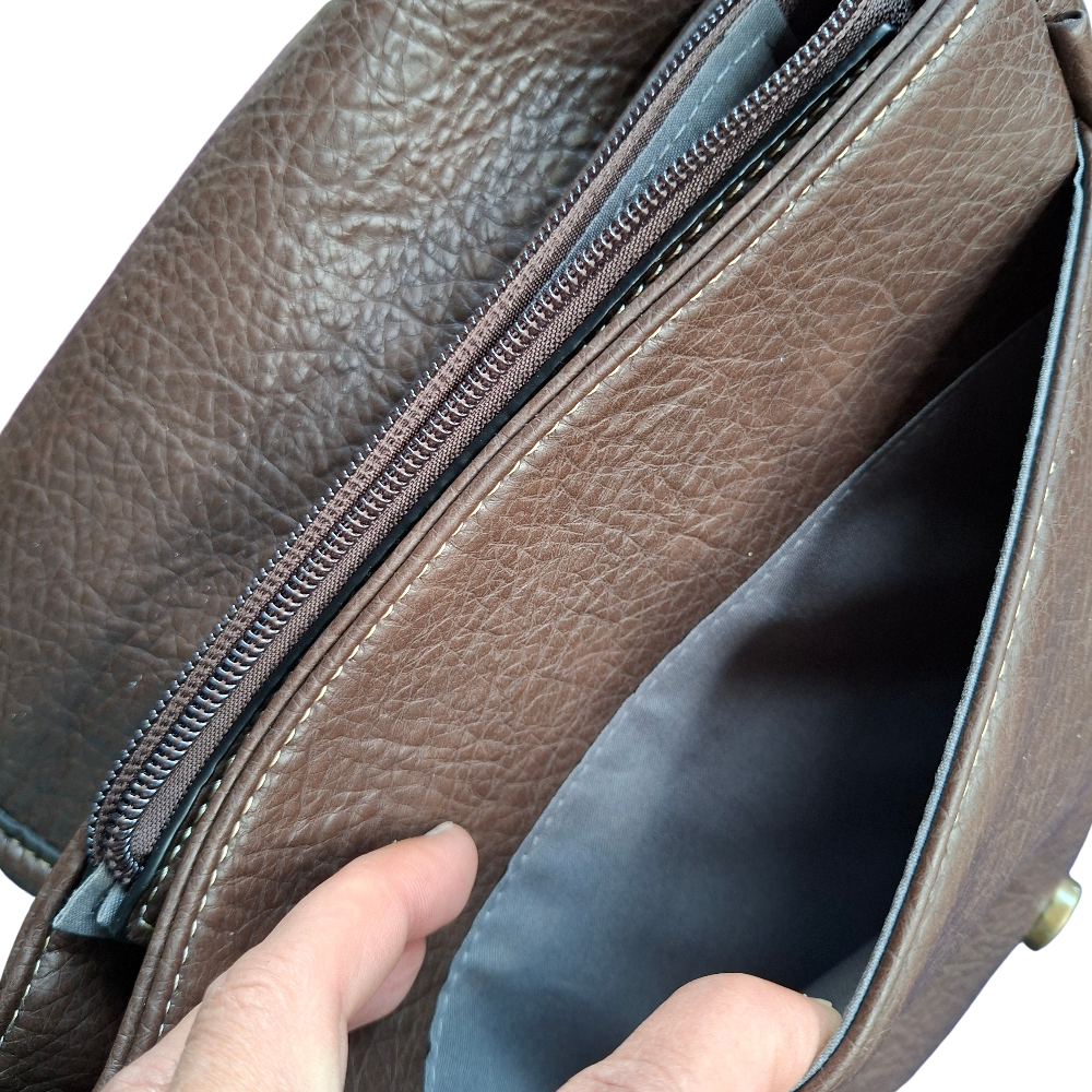 Cotton Road Sling Bag: COFFEE BROWN PU Leather Crossbody with Leopard Print and Buckle Strap OPEN POCKET