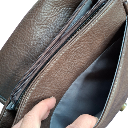 Cotton Road Sling Bag: COFFEE BROWN PU Leather Crossbody with Leopard Print and Buckle Strap OPEN POCKET