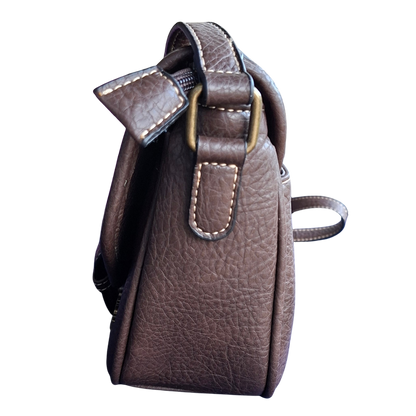 Cotton Road Sling Bag: COFFEE BROWN PU Leather Crossbody with Leopard Print and Buckle Strap SIDE