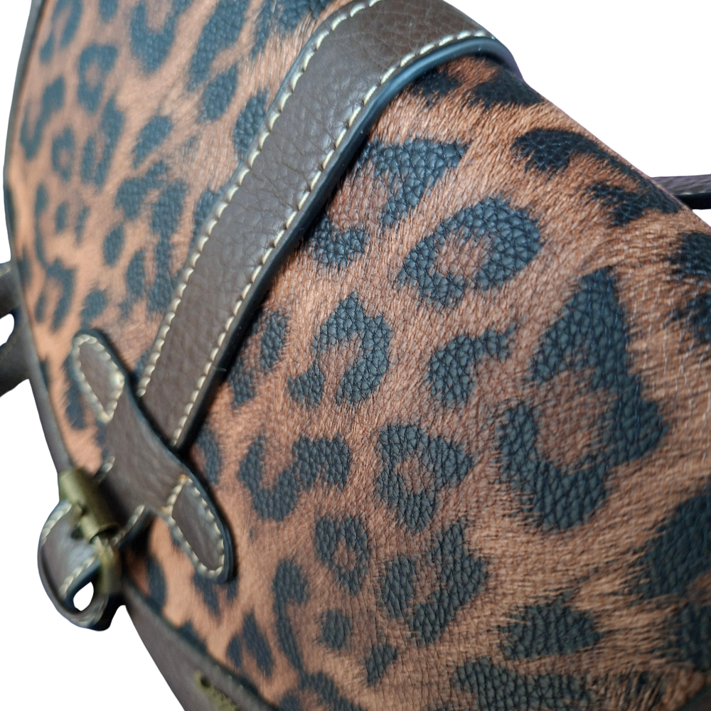 Cotton Road Sling Bag: COFFEE BROWN PU Leather Crossbody with Leopard Print and Buckle Strap TOP FLAP
