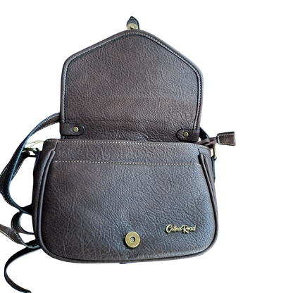 Cotton Road Sling Bag: COFFEE BROWN PU Leather Crossbody with Leopard Print and Buckle Strap TOP FLAP OPEN