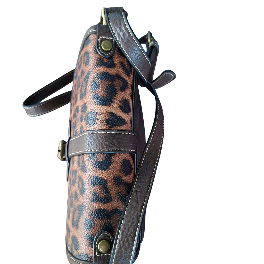 Cotton Road Sling Bag: COFFEE BROWN PU Leather Crossbody with Leopard Print and Buckle Strap TOP VIEW