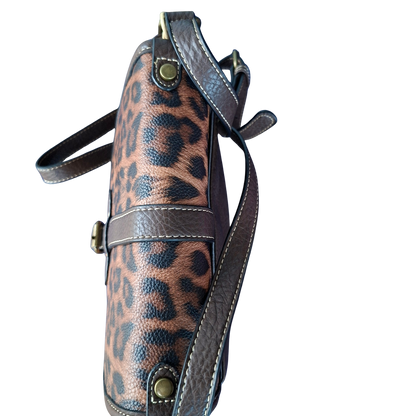 Cotton Road Sling Bag: COFFEE BROWN PU Leather Crossbody with Leopard Print and Buckle Strap TOP VIEW