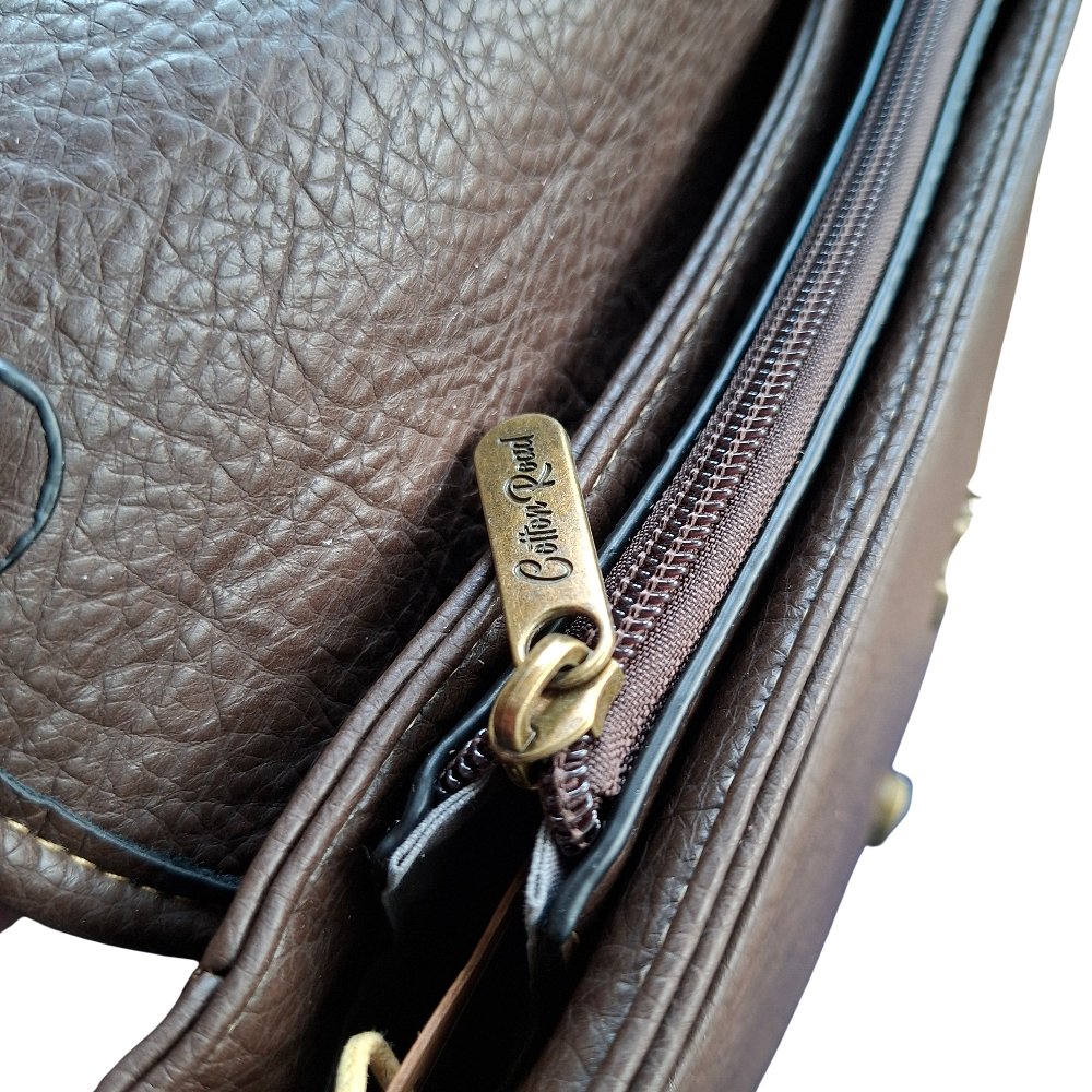 Cotton Road Sling Bag: COFFEE BROWN PU Leather Crossbody with Leopard Print and Buckle Strap ZIP