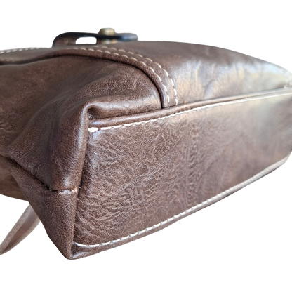 Cotton Road Sling Bag: COFFEE BROWN PU Leather with Metal Zips BOTTOM VIEW