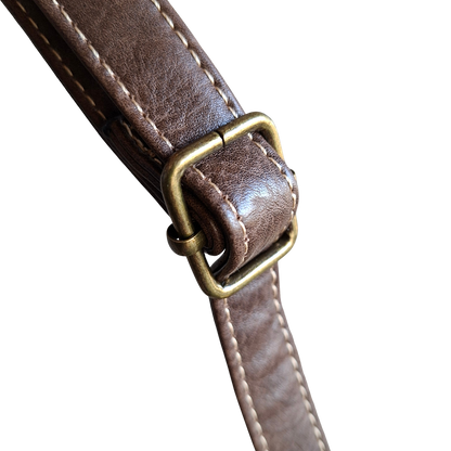 Cotton Road Sling Bag: COFFEE BROWN PU Leather with Metal Zips STRAP VIEW