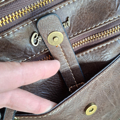 Cotton Road Sling Bag: COFFEE BROWN PU Leather with Metal Zips ZOOM
