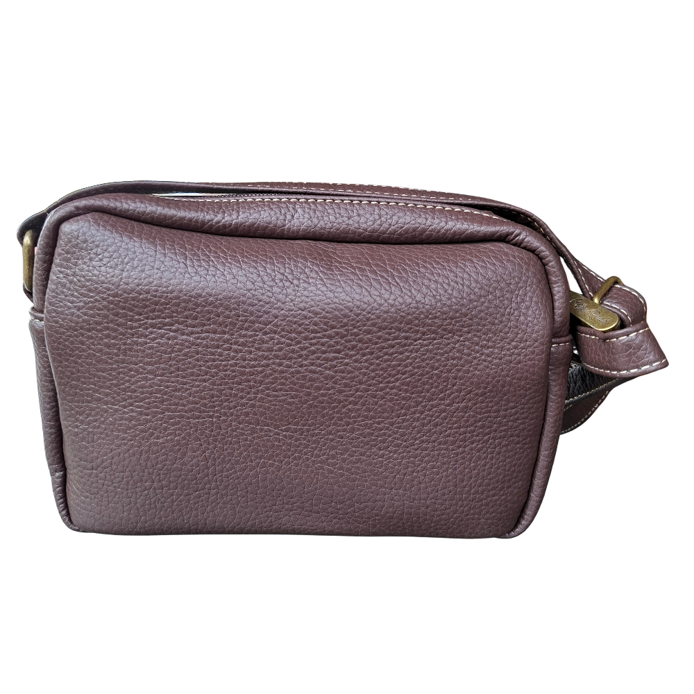 Cotton Road Sling Bag: COFFEE BROWN PU leather Crossbody with Leopard Print BACK VIEW