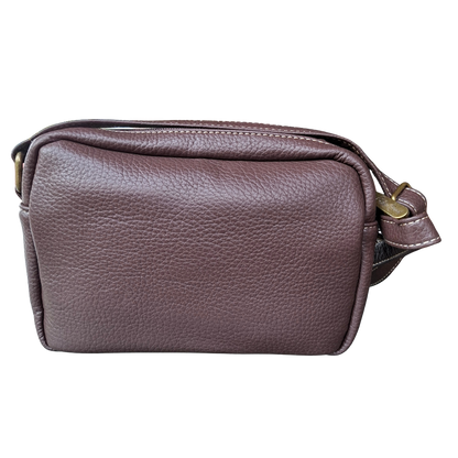 Cotton Road Sling Bag: COFFEE BROWN PU leather Crossbody with Leopard Print BACK VIEW