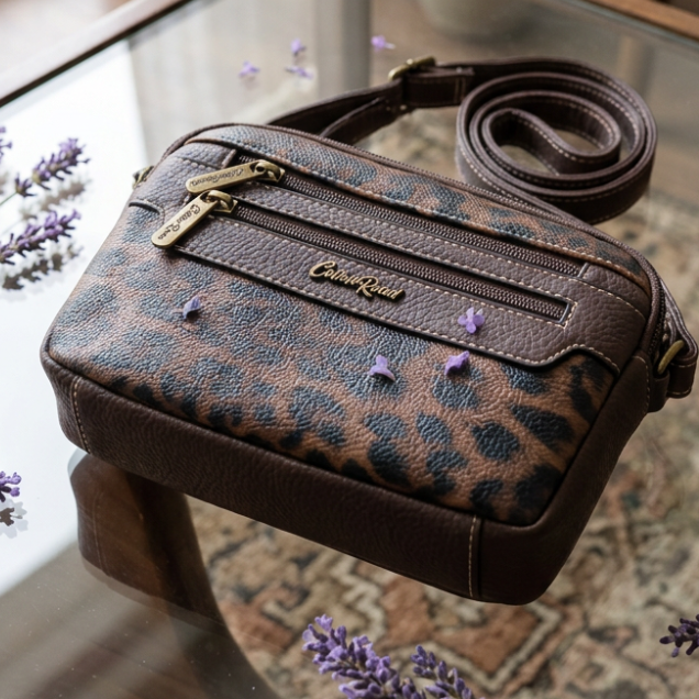 Cotton Road Sling Bag: COFFEE BROWN PU leather Crossbody with Leopard Print hero