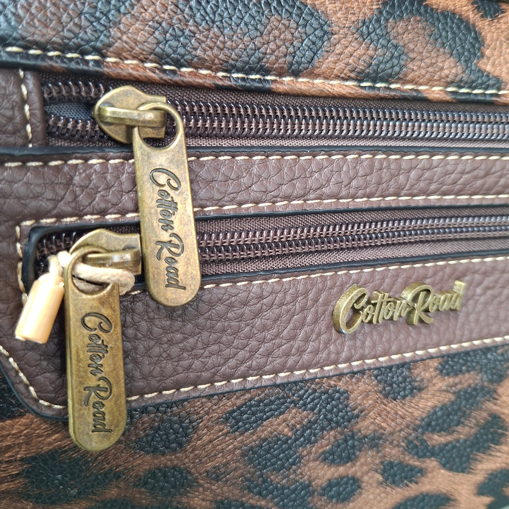 Cotton Road Sling Bag: COFFEE BROWN PU leather Crossbody with Leopard Print zoom view