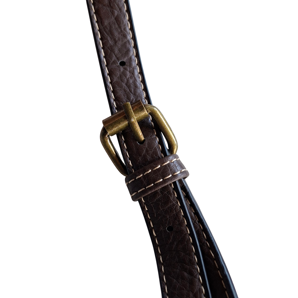 Cotton Road Sling Bag: COFFEE YELLOW PU Leather Crossbody with Leopard Print and Buckle Strap detail