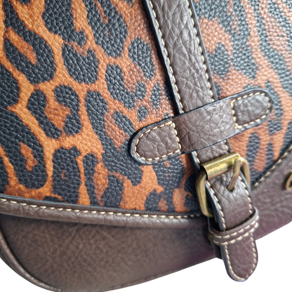 Cotton Road Sling Bag: COFFEE YELLOW PU Leather Crossbody with Leopard Print and Buckle Strap print