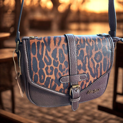 Cotton Road Sling Bag: COFFEE YELLOW PU Leather Crossbody with Leopard Print and Buckle bottom  lifestyle