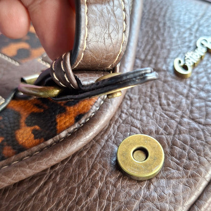 Cotton Road Sling Bag: COFFEE YELLOW PU Leather Crossbody with Leopard Print and Buckle bottom magnetic clip