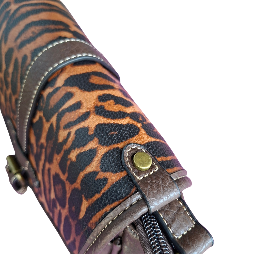 Cotton Road Sling Bag: COFFEE YELLOW PU Leather Crossbody with Leopard Print and Buckle zoom