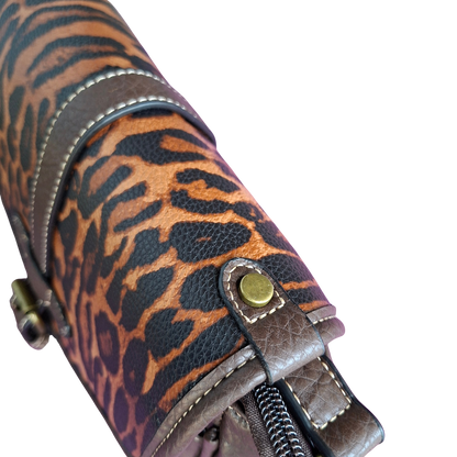 Cotton Road Sling Bag: COFFEE YELLOW PU Leather Crossbody with Leopard Print and Buckle zoom
