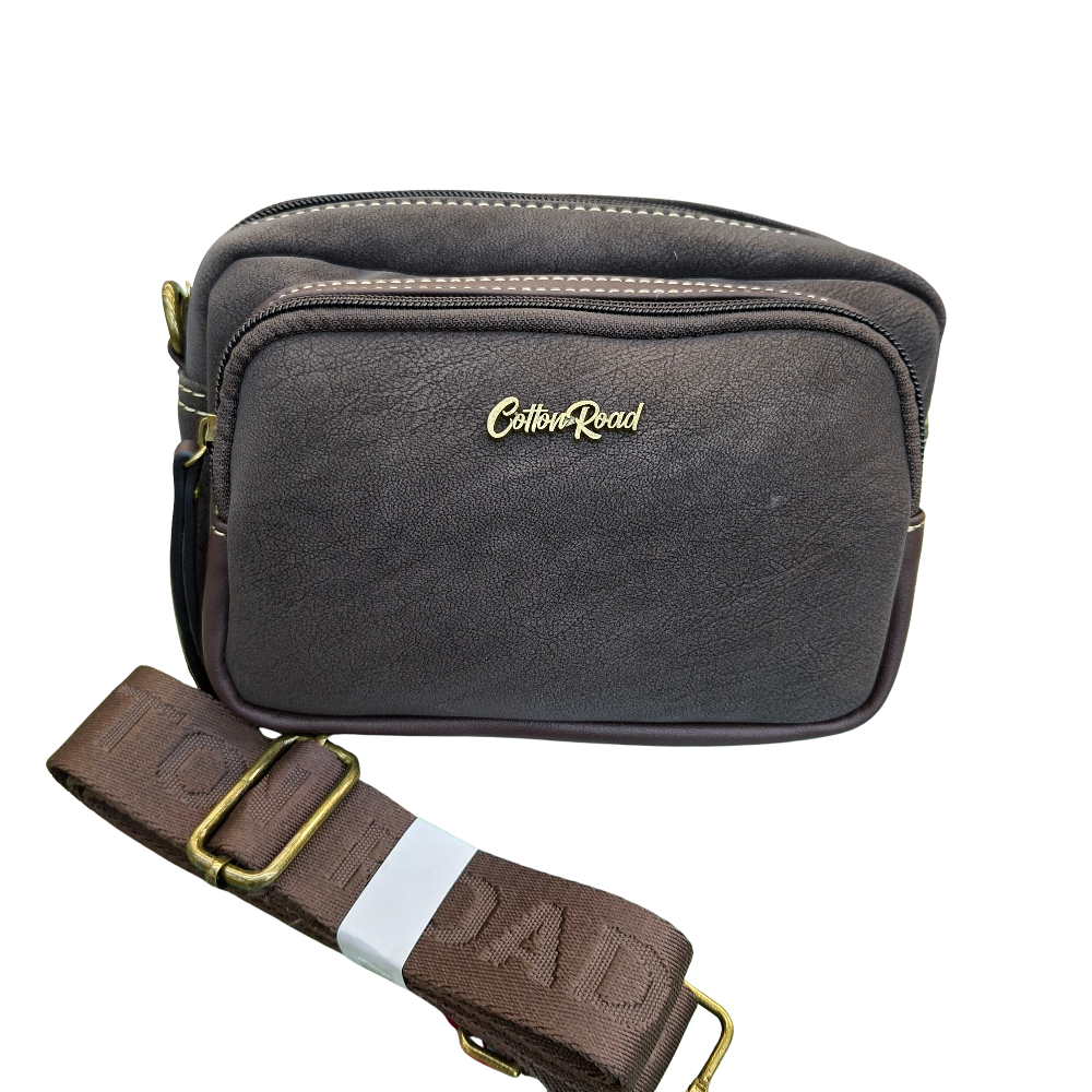 Cotton Road Sling Bag: DARK COFFEE Mini Crossbody with Branded Strap set