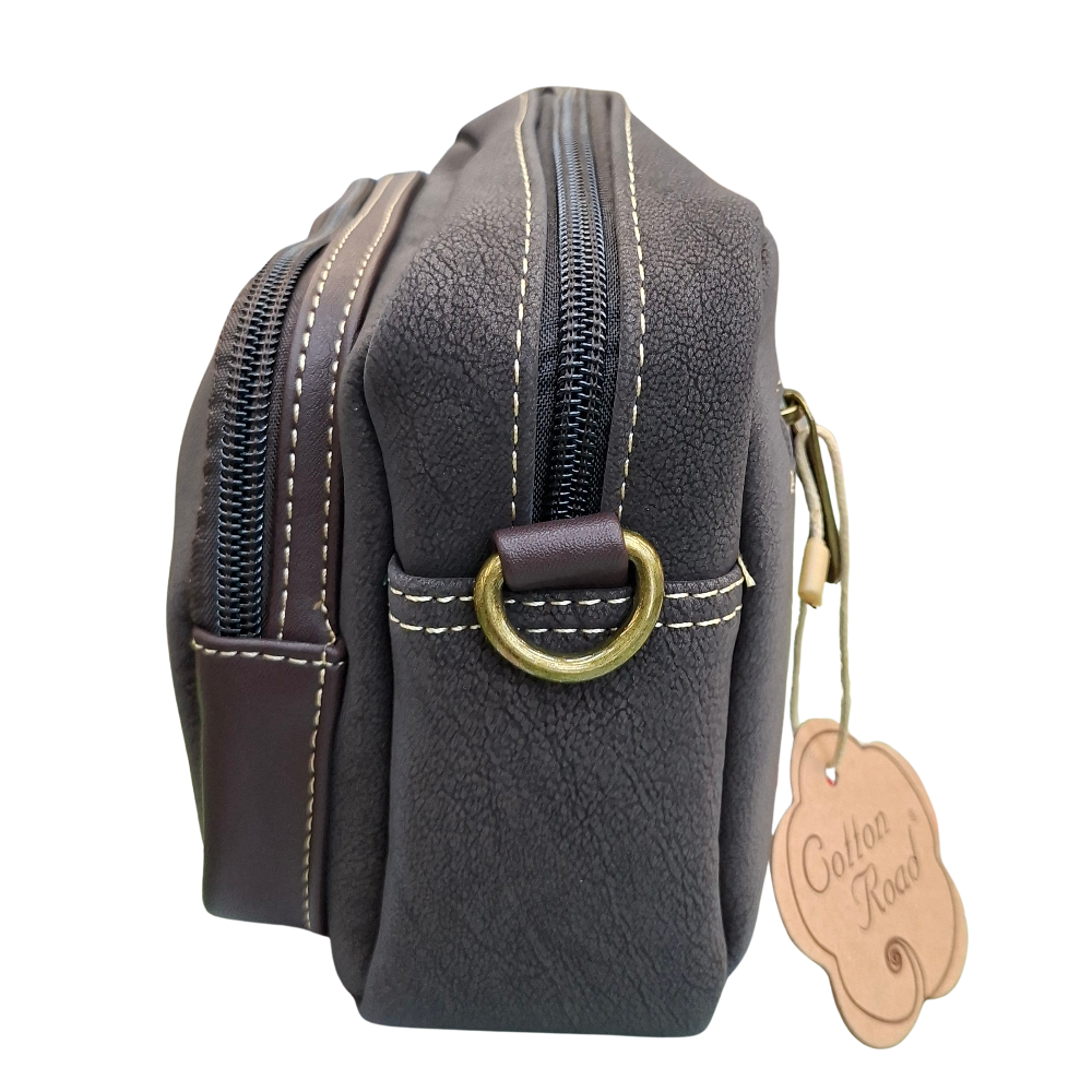 Cotton Road Sling Bag: DARK COFFEE Mini Crossbody with Branded Strap side 