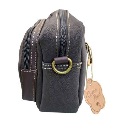 Cotton Road Sling Bag: DARK COFFEE Mini Crossbody with Branded Strap side 