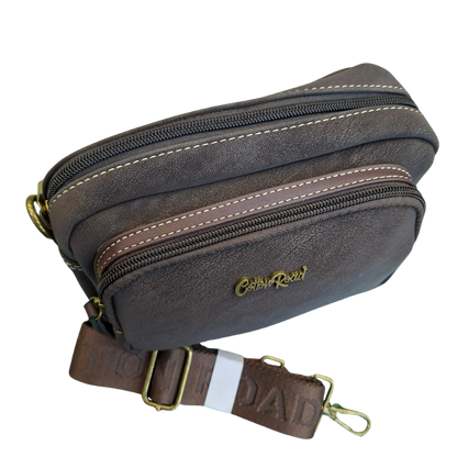 Cotton Road Sling Bag: DARK COFFEE Mini Crossbody with Branded Strap top view 