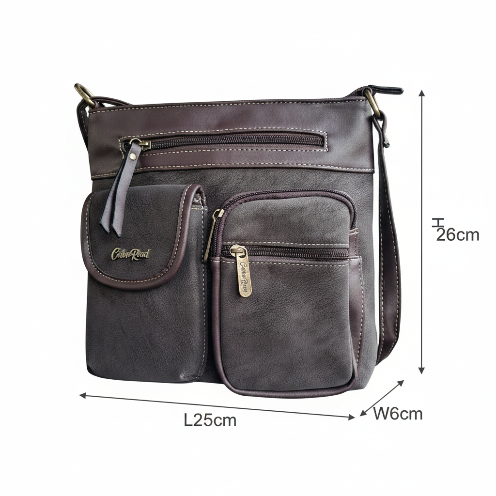Cotton Road Sling Bag: DARK COFFEE Multi-pocket Crossbody with Adjustable Strap