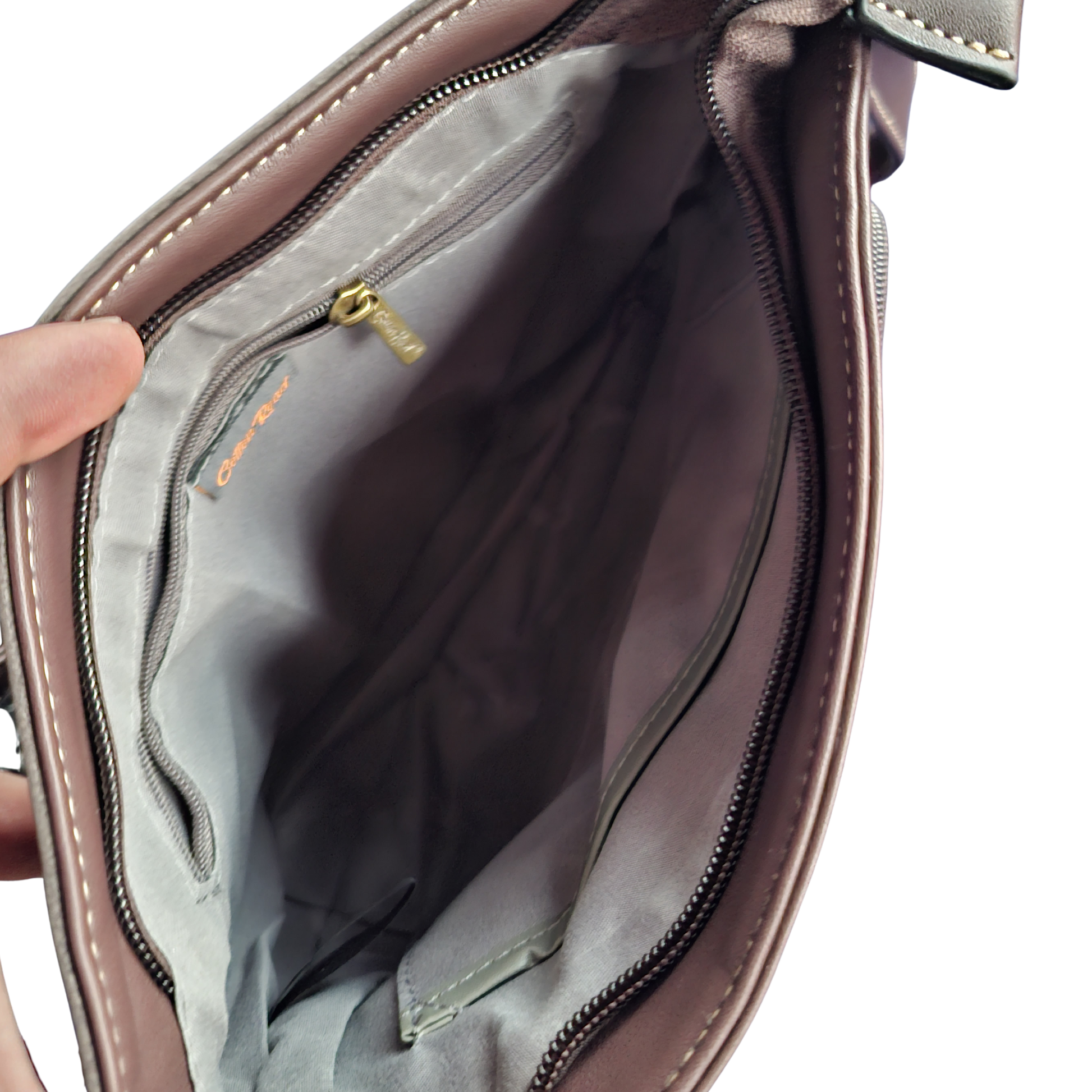 Cotton Road Sling Bag: DARK COFFEE Multi-pocket Crossbody with Adjustable Strap OPEN