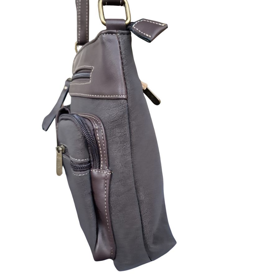 Cotton Road Sling Bag: DARK COFFEE Multi-pocket Crossbody with Adjustable Strap SIDE VIEW