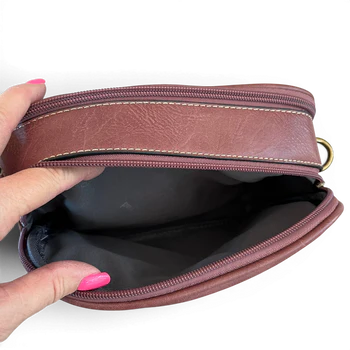 Cotton Road Sling Bag: Dusty Pink Protea PU Leather Crossbody Bag with Branded Strap OPEN ZIP