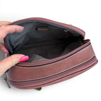 Cotton Road Sling Bag: Dusty Pink Protea PU Leather Crossbody Bag with Branded Strap TOP OPEN