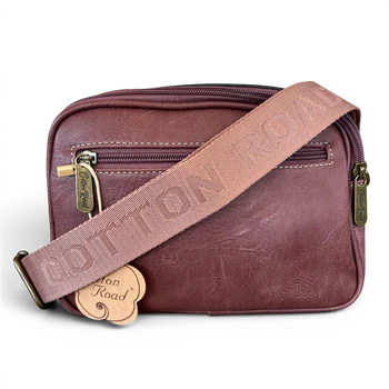 Cotton Road Sling Bag: Dusty Pink Protea PU Leather Crossbody Bag with Branded Strap VIEW