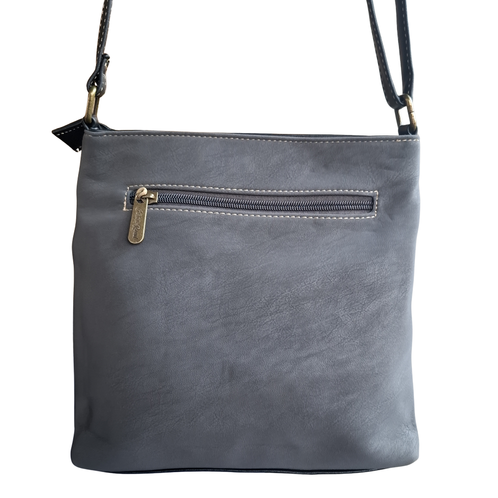 Cotton Road Sling Bag: GREY BLACK Multi-pocket Crossbody with Adjustable Strap BACK